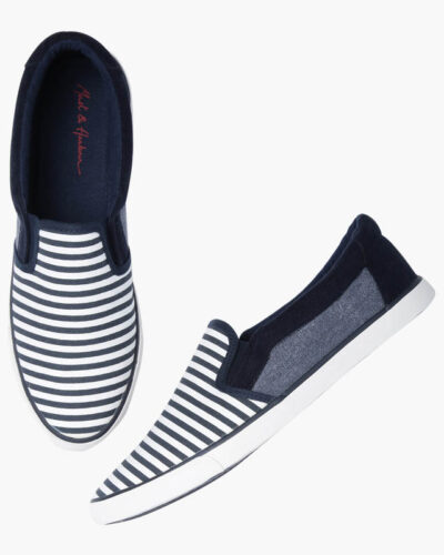 Men Navy & White Striped Shoes